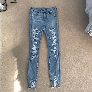 American Eagle- distressed light wash skinny jeans